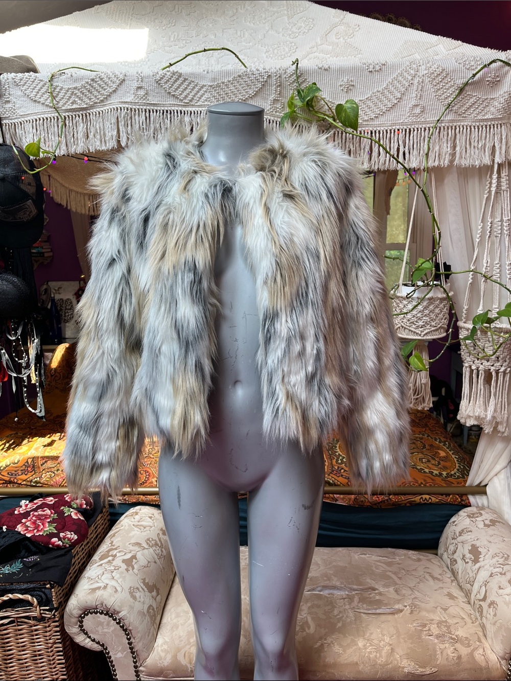 Y2K indiesleaze grunge Calico faux fur jacket coat